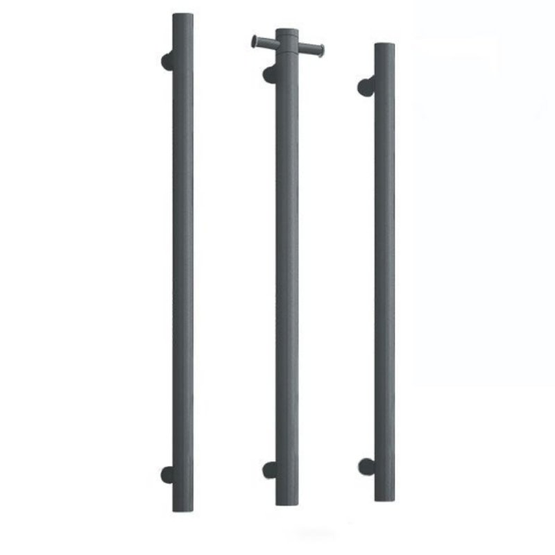 Thermogroup 12V Straight Round Vertical Single Bar Heated Towel Rail Gun Metal
