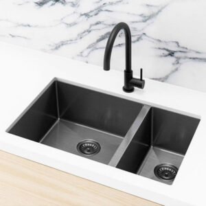 Meir 1.5 Bowl PVD Kitchen Sink 670mm – Brushed Gun Metal