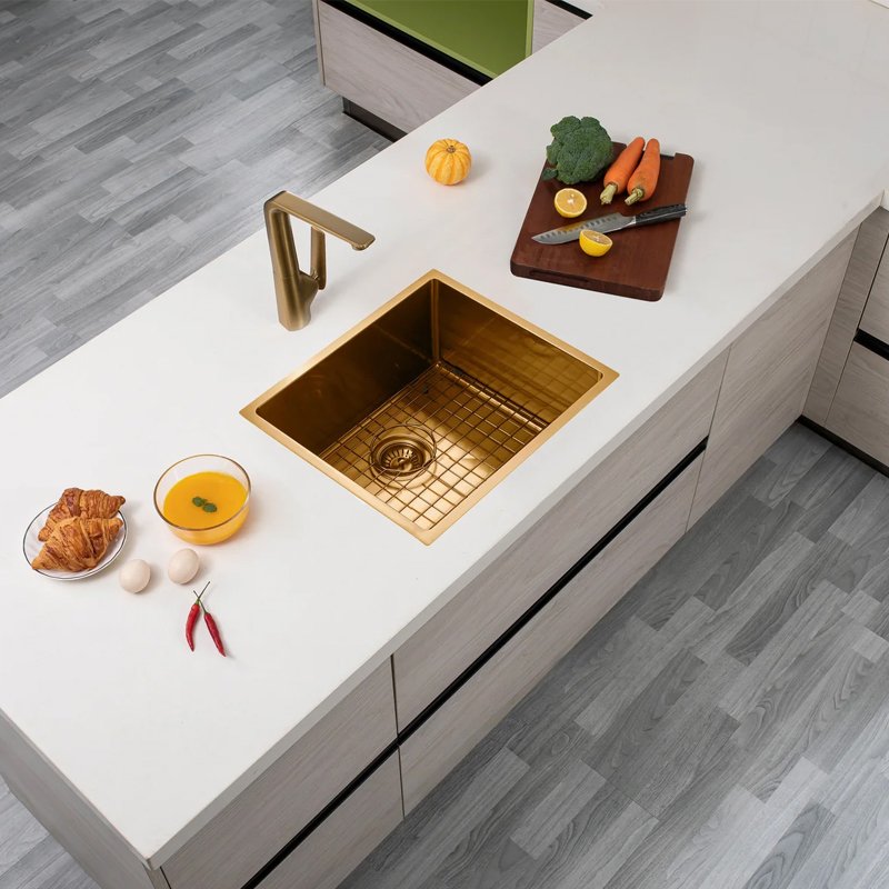 Brushed Yellow Gold Hand-made Single Bowl Kitchen Sink(Round Edges) - Image 2
