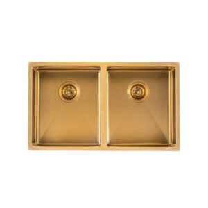 Brushed Yellow Gold 1.2mm Handmade Top/Undermount Double Bowls Kitchen Sink