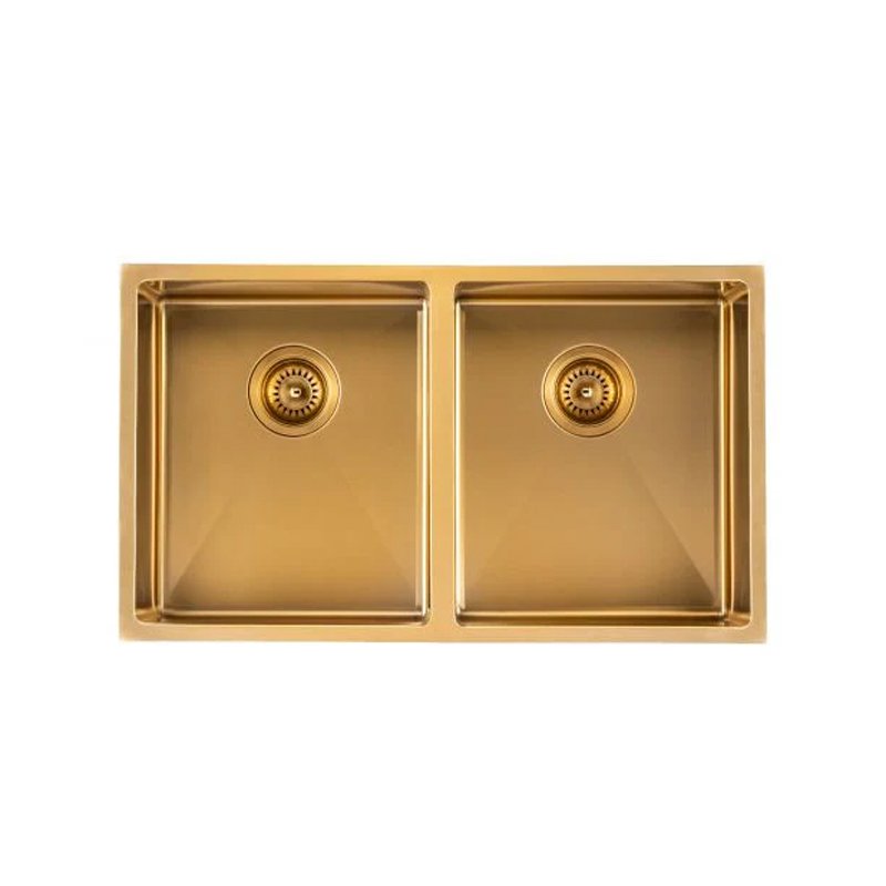 Brushed Yellow Gold 1.2mm Handmade Top/Undermount Double Bowls Kitchen Sink