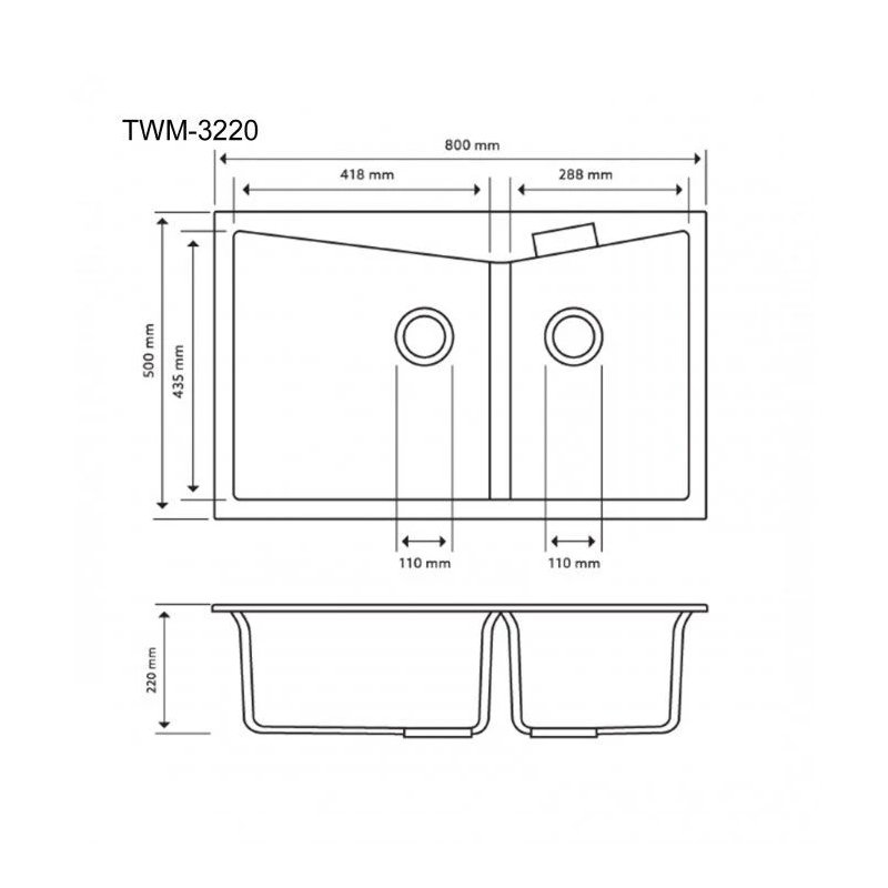 Carysil CGDB3220 Double Bowl Granite Kitchen Sink Top/Flush Mount - Image 4