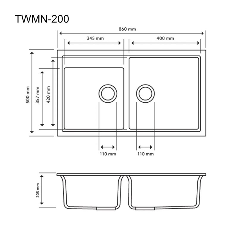 Carysil N200 Double Bowl Granite Kitchen Sink Top/Flush/Under Mount - Image 4
