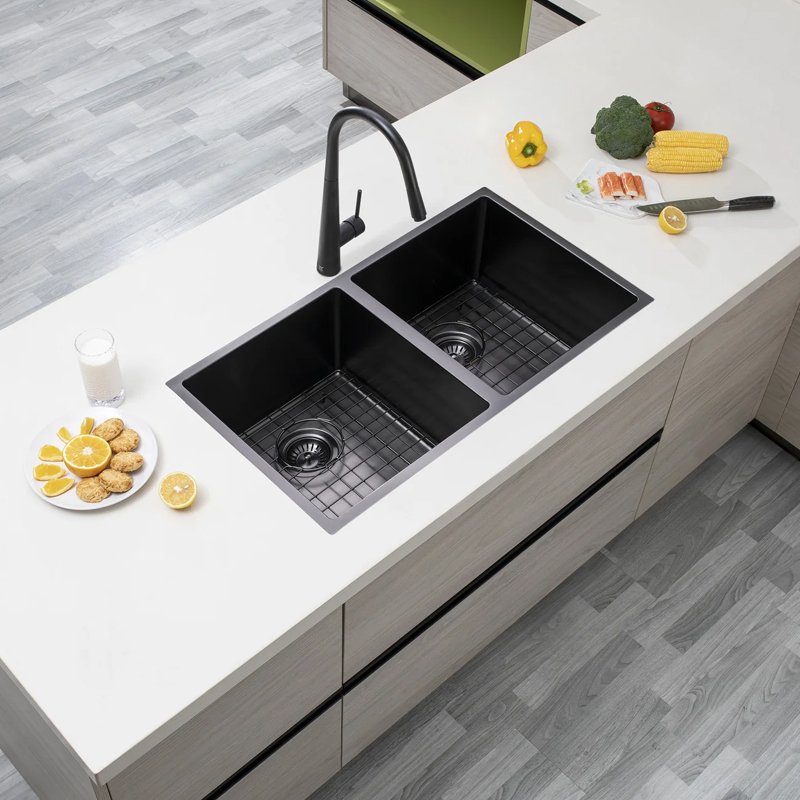 Gun Metal Grey 1.2mm Handmade Top/Undermount Double Bowls Kitchen Sink - Image 2