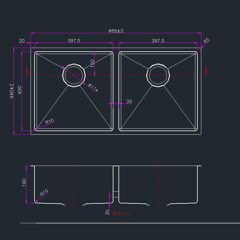 Hand-made Double Kitchen Sink(Round Edges) - Image 2