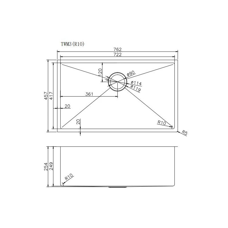 Hand-made Single Bowl Kitchen Sink (Round Edges) - Image 2