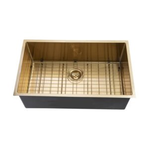 Brushed Yellow Gold Hand-made Single Bowl Kitchen Sink(Round Edges)