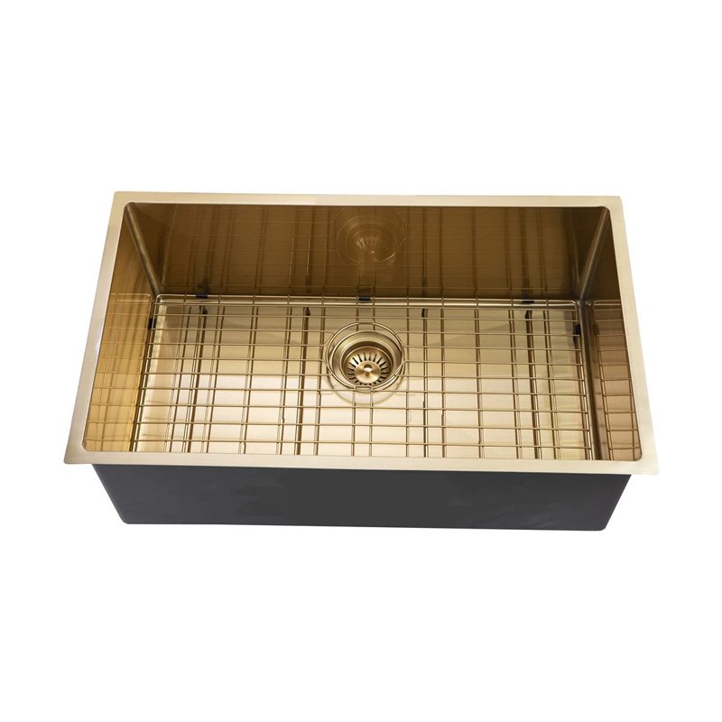 Brushed Yellow Gold Hand-made Single Bowl Kitchen Sink(Round Edges)