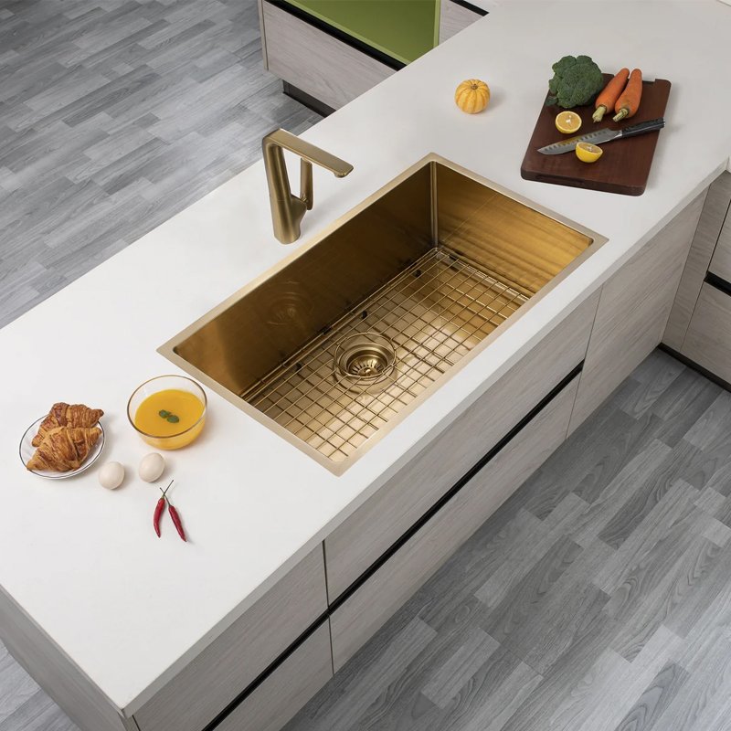 Brushed Yellow Gold Hand-made Single Bowl Kitchen Sink(Round Edges) - Image 2