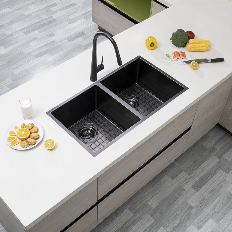 820x457x230mm Gun Metal Grey 1.2mm Handmade Top/Undermount Double Bowls Kitchen Sink - Image 2