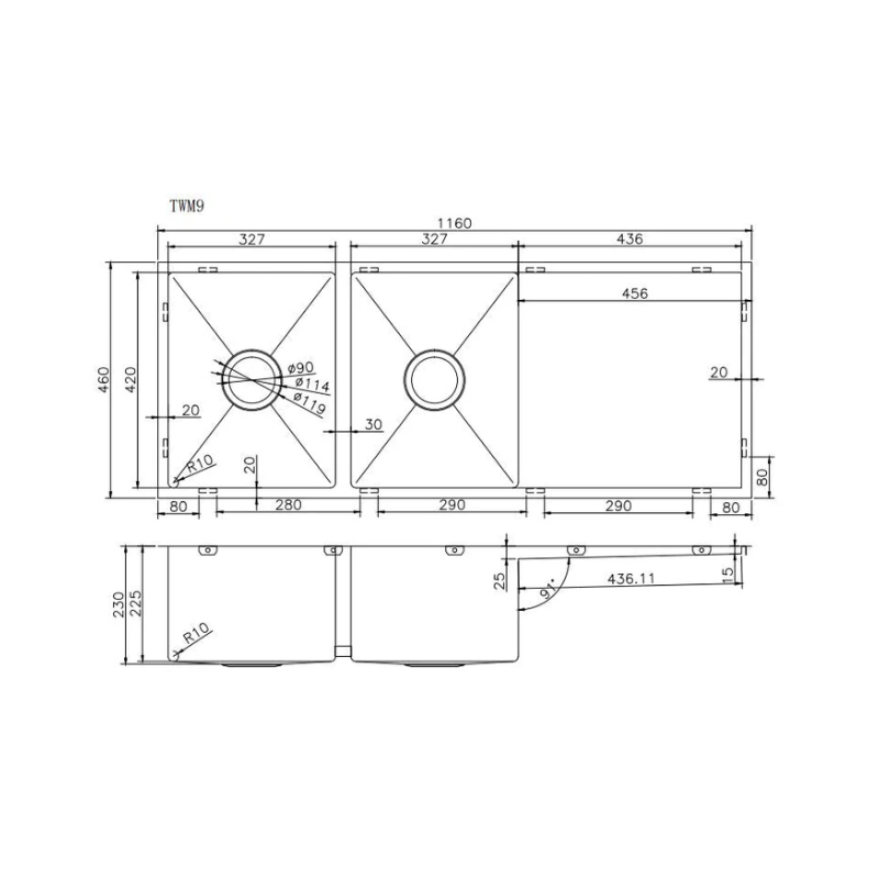 1160x460x230mm Rose Gold PVD 1.2mm Handmade Top/Undermount Double Bowls Kitchen Sink - Image 2