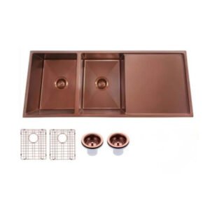 1160x460x230mm Rose Gold PVD 1.2mm Handmade Top/Undermount Double Bowls Kitchen Sink