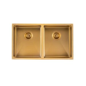820x457x230mm Brushed Yellow Gold 1.2mm Handmade Top/Undermount Double Bowls Kitchen Sink