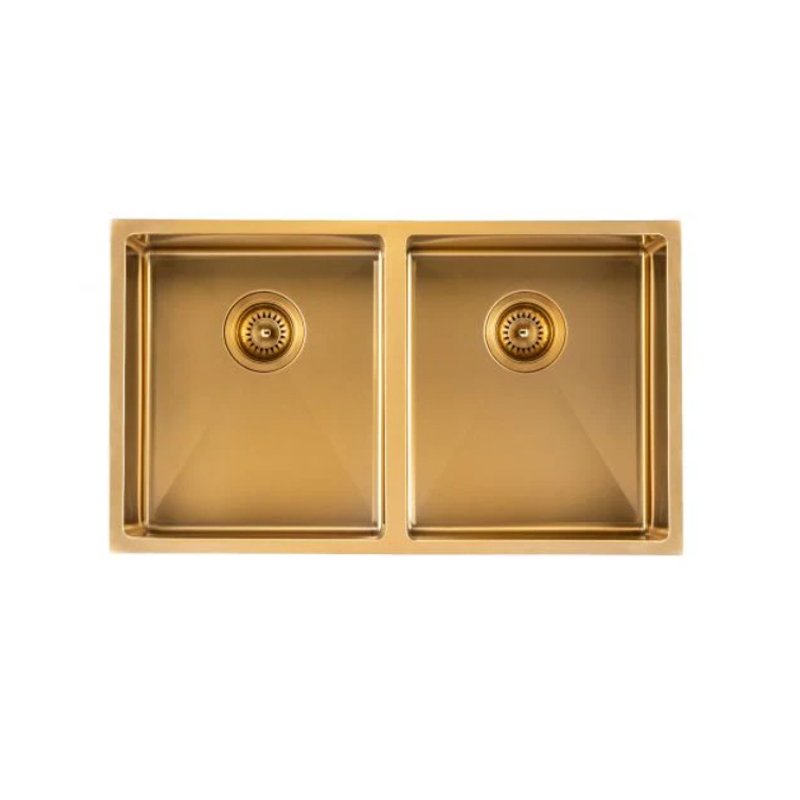 820x457x230mm Brushed Yellow Gold 1.2mm Handmade Top/Undermount Double Bowls Kitchen Sink