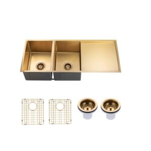 1160x460x230mm Brushed Yellow Gold 1.2mm Handmade Top/Undermount Double Bowls Kitchen Sink