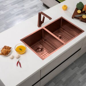Rose Gold PVD Hand-made Double Bowl Kitchen Sink