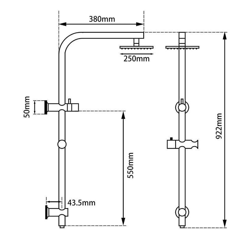 10'' Right Angle Round Chrome Shower Station Top Inlet - Image 2