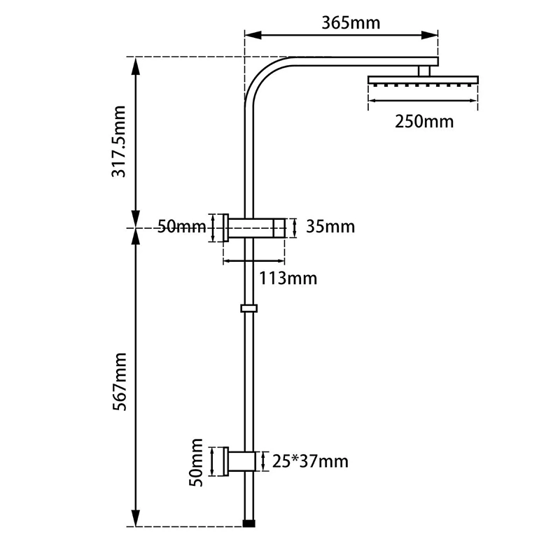 10" Square Chrome Shower Station Top Water Inlet - Image 2
