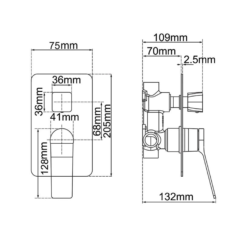 RUSHY Square Chrome Wall Mixer With Diverter - Image 3