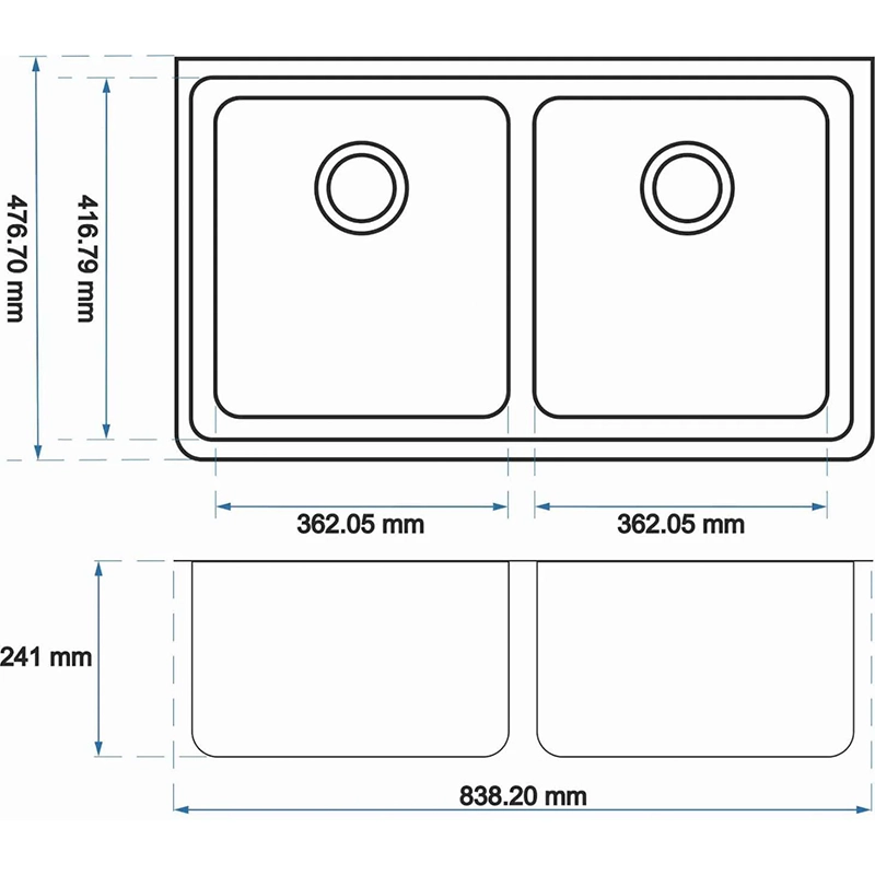 Black Kitchen Sink Granite Stone Under Mount Double Bowls 838x476x241mm - Image 2