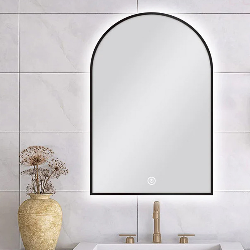 600 X 900 MM ARCHED SHAPE BLACK FRAMED CARYSIL LED MIRROR