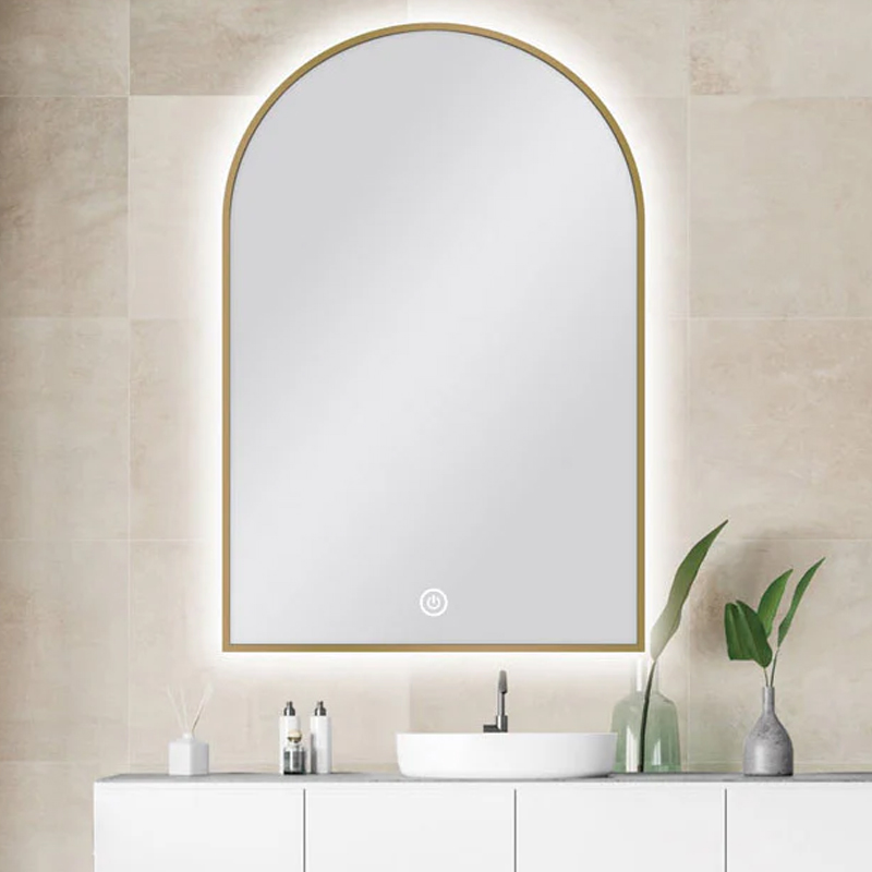 600 X 900 MM ARCHED SHAPE GOLD FRAMED CARYSIL LED MIRROR