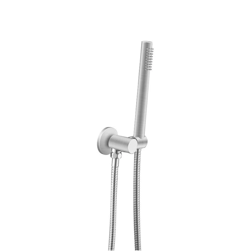 Round Brushed Nickel Shower Rail with Hanheld Shower (Stainless Steel Hose)