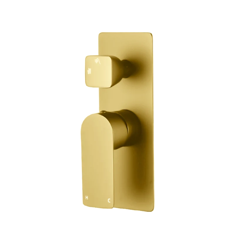 VOG Series Solid Brushed Brass Bath/Shower Wall Mixer with Diverter Wall Mounted (color up)