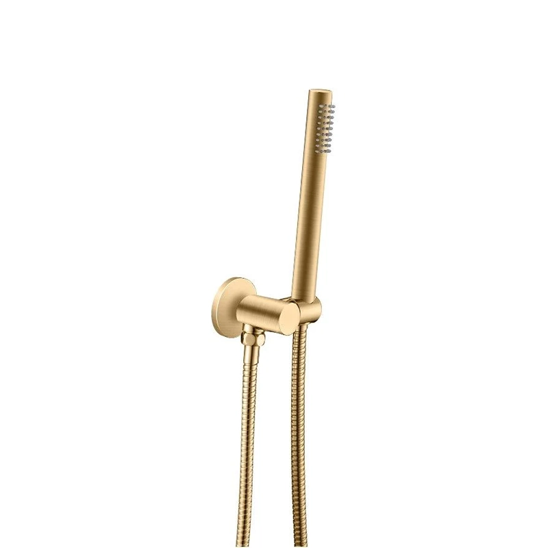 Round Brushed Brass Shower Rail with Hanheld Shower (Stainless Steel Hose)