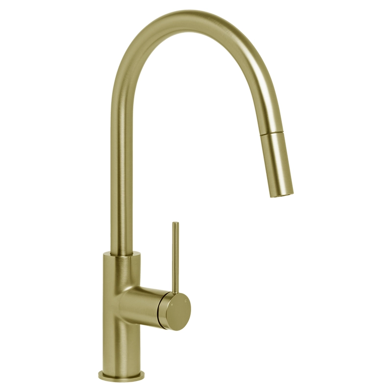 Venezia Gooseneck Pull Out Sink Mixer Brushed Brass Lead Free
