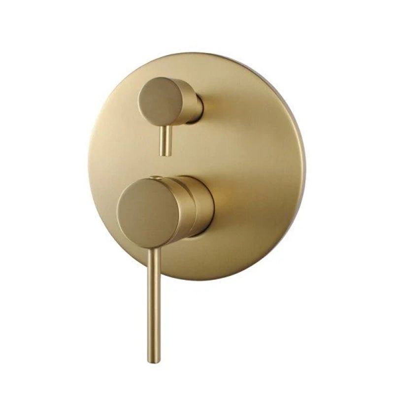 LUCID PIN Round Brushed Brass Wall Mixer with Diverter