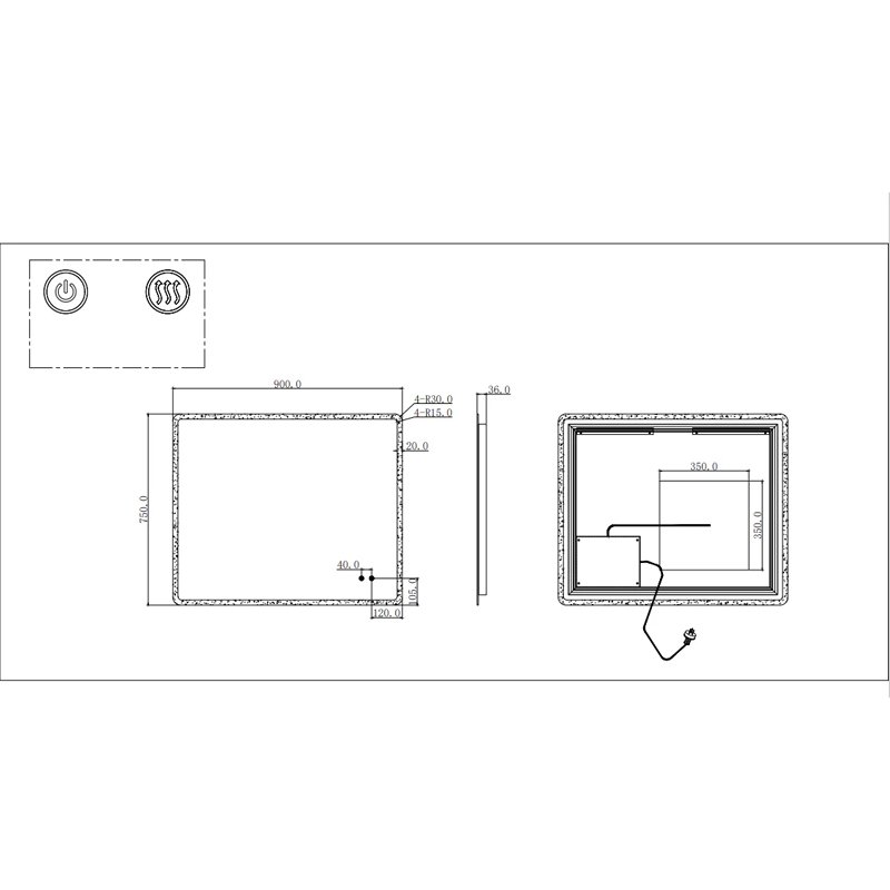 900x750mm Curved Rim Rectangle 3 Color Lighting LED Mirror Touch Sensor Switch Defogger Pad Wall Mounted Vertical or Horizontal - Image 3
