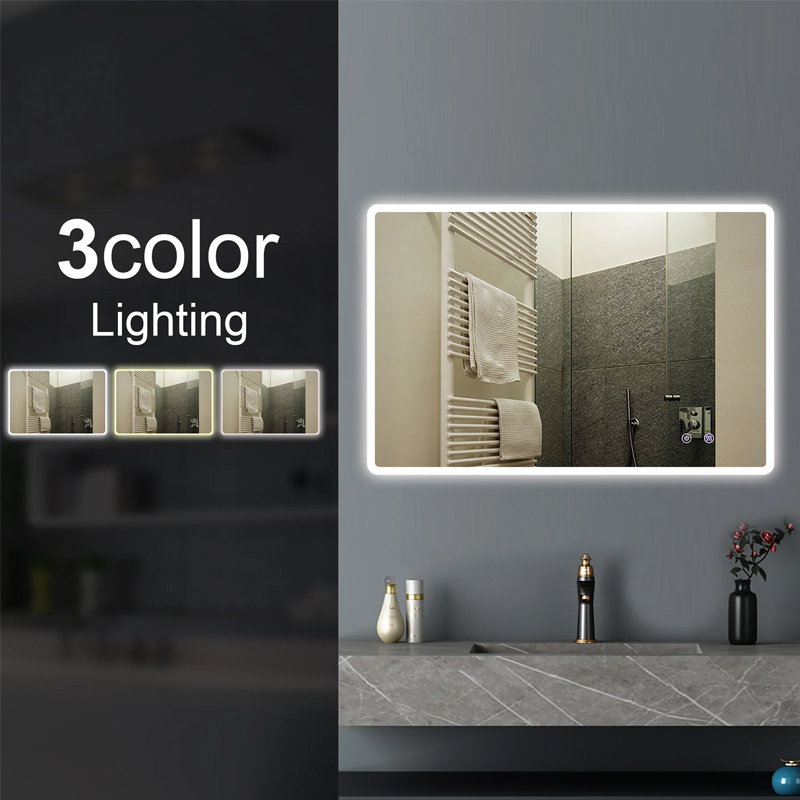 1500x800mm Curved Rim Rectangle 3 Color Lighting LED Mirror Touch Sensor Switch Defogger Pad Wall Mounted Vertical or Horizontal