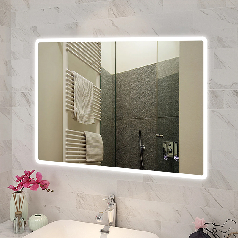 1500x800mm Curved Rim Rectangle 3 Color Lighting LED Mirror Touch Sensor Switch Defogger Pad Wall Mounted Vertical or Horizontal - Image 2