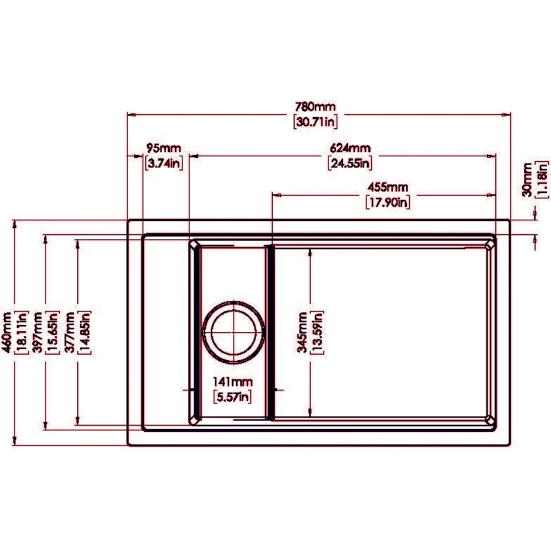 780x460x250mm Carysil Harmony Single Bowl Granite Kitchen Sink - Image 5