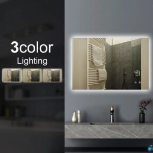 1200x800mm Sharp Edge 3 Color Lighting Backlit LED Mirror Touch Sensor Switch Defogger Pad Wall Mounted Vertical or Horizontal