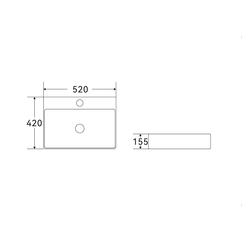 520x420x155mm Gloss White Above Counter Ceramic Basin - Image 3