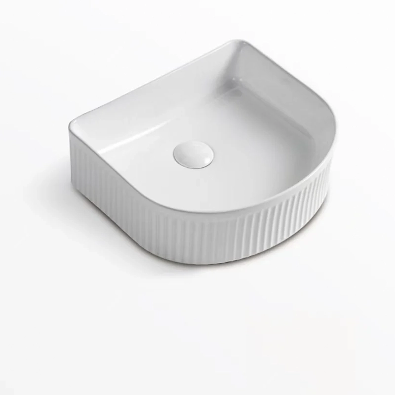 400 x 350 x 130 mm Arch Gloss White Fluted Above Counter Ceramic Basin