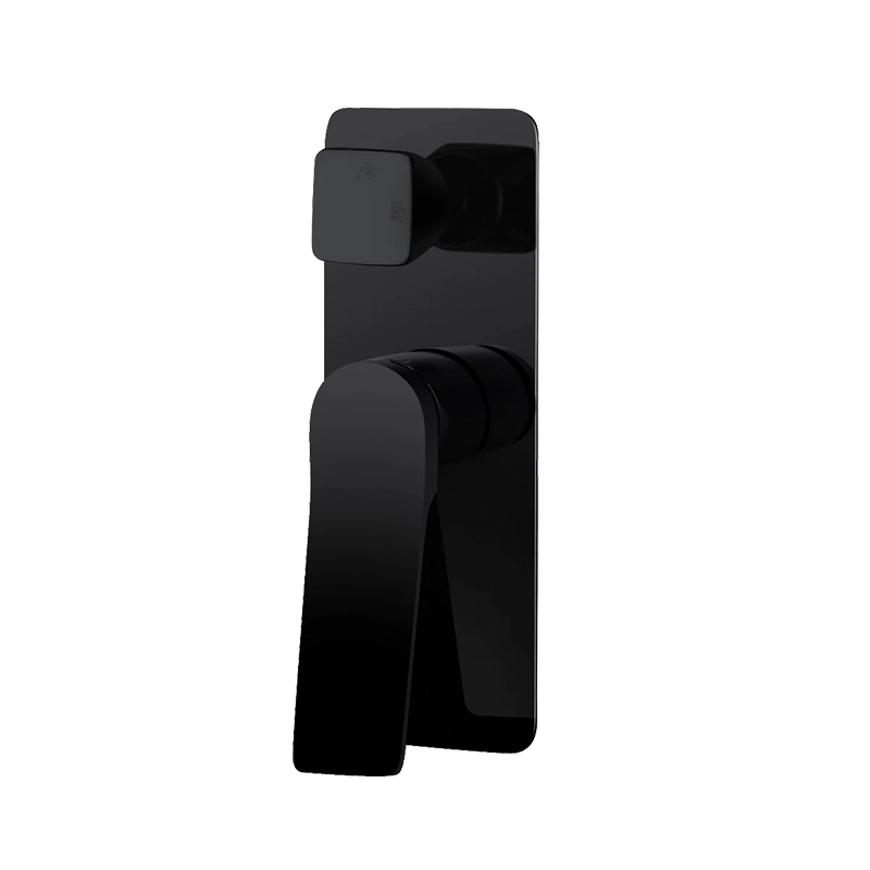 RUSHY Square Black Wall Mixer With Diverter