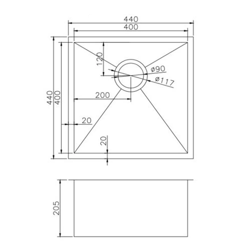 440x440x205mm Gun Metal Grey Stainless Steel Handmade Single Bowl Sink for Flush Mount and Undermount - Image 3