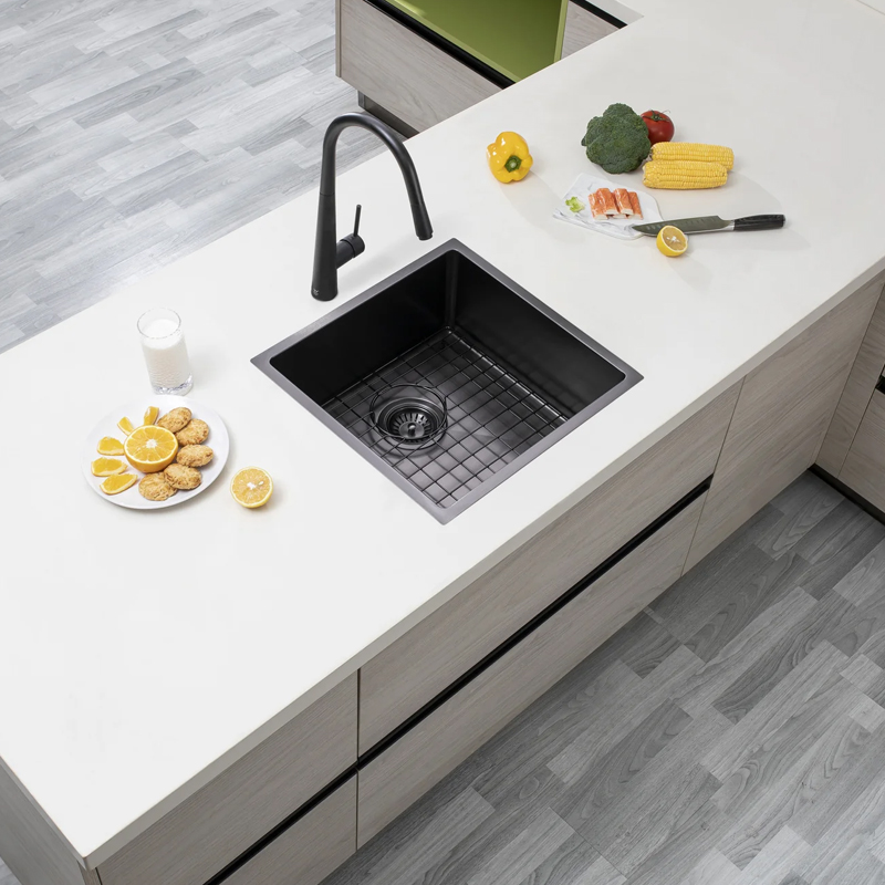440x440x205mm Gun Metal Grey Stainless Steel Handmade Single Bowl Sink for Flush Mount and Undermount - Image 2