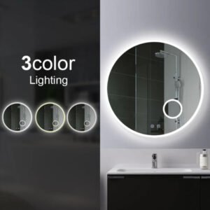 900mm Round 3 Color Lighting Acrylic LED Mirror Touch Sensor Switch Defogger Pad Wall Mounted(Come with Magnifier) - Lighting on the rim