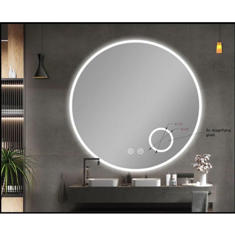 900mm Round 3 Color Lighting Acrylic LED Mirror Touch Sensor Switch Defogger Pad Wall Mounted(Come with Magnifier) - Lighting on the rim - Image 2