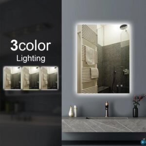 Rectangle 3 Color Lighting LED Mirror Touch Sensor Switch Defogger Pad Wall Mounted Vertical or Horizontal