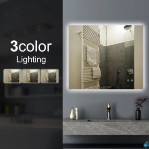 Sharp Edge 3 Color Lighting Backlit LED Mirror Touch Sensor Switch Defogger Pad Wall Mounted Vertical or Horizontal