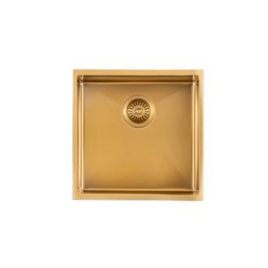 440x440x205mm Brushed Yellow Gold Stainless Steel Handmade Single Bowl Sink for Flush Mount and Undermount