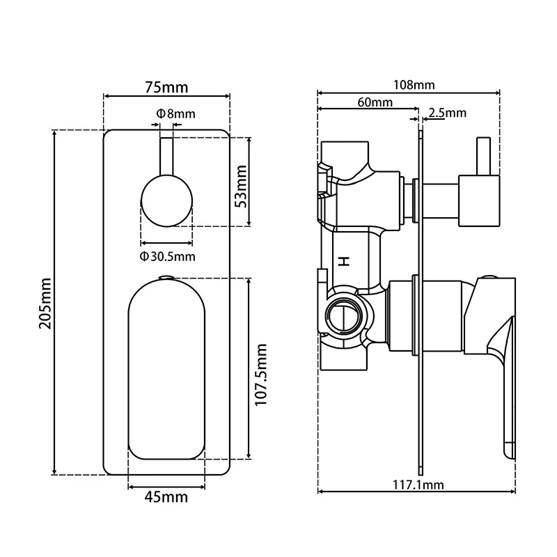 VOG Series Solid Gunmetal Bath/Shower Wall Mixer with Diverter Wall Mounted (color up) - Image 2
