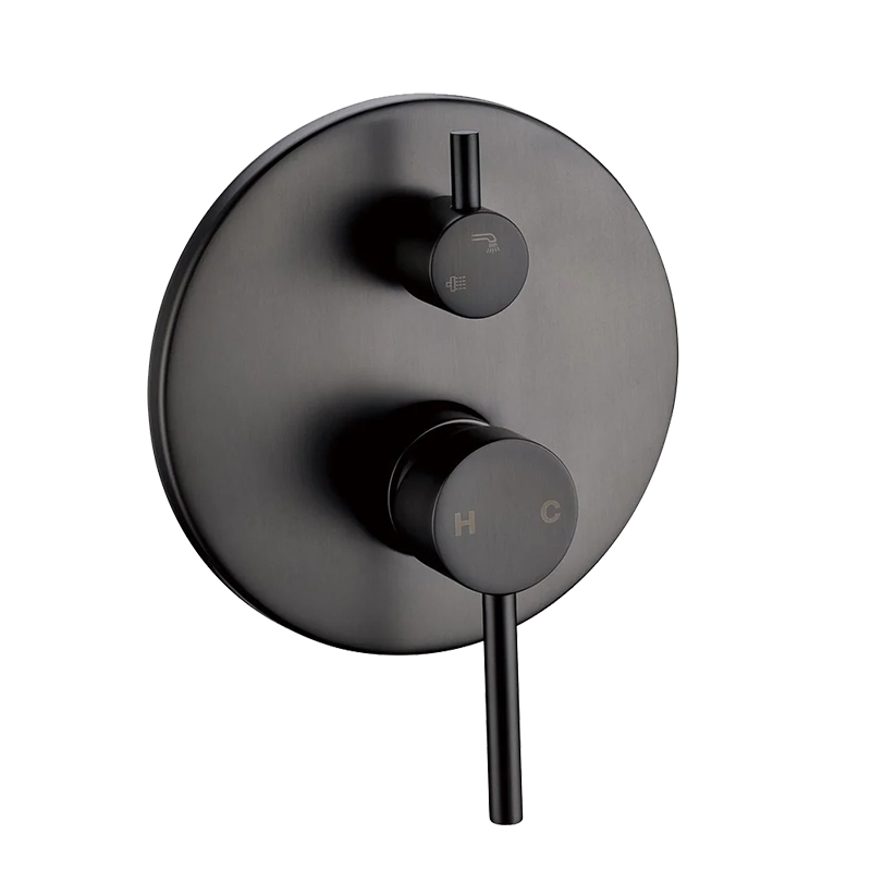 LUCID PIN Round Gun Metal Grey Wall Mixer with Diverter