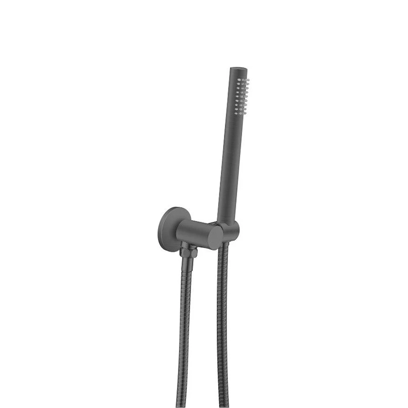 Round Gun Metal Grey Shower Rail with Hanheld Shower (Stainless Steel Hose)
