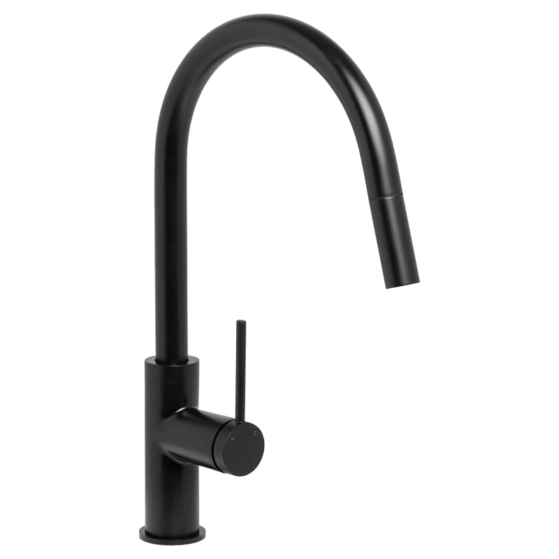 Venezia Gooseneck Pull Out Sink Mixer Matte Black Lead Free